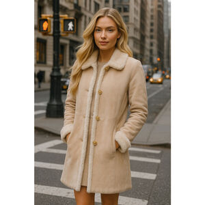 Leather Pennylane Longline Coat L LNR Faux Fur Lined Boho 70s Y2K Boho Retro VTG